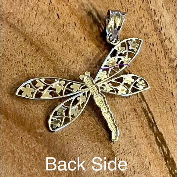 🆕 14k Solid Yellow/White Gold Dragonfly Pendant Diamond Cut - Picture 8 of 13